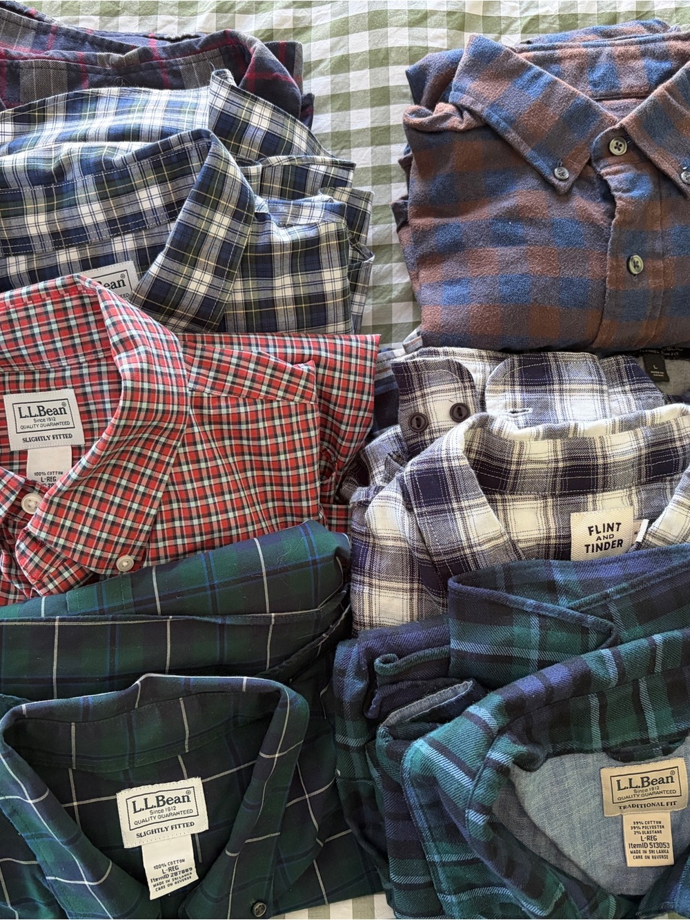 Set of 7 L.L. Bean Mixed Plaid Button-Down Shirt Size L